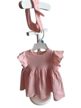 Little Me Baby Pink Ruffle Sleeve Dress Onesie